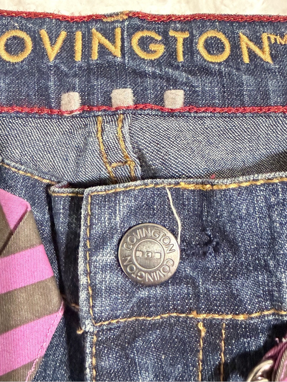 Covington Women's Dark Blue Flare Jeans with Pink Striped Belt - Size 6 - Picture 3 of 16